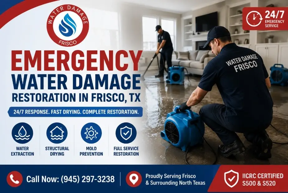 Emergency water damage restoration technician extracting water in a Frisco, TX home