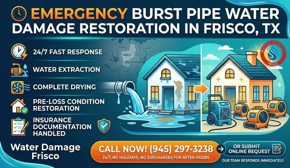 Burst Pipe Cleanup Frisco TX What to Do in 60 Minutes frozen pipe burst Frisco Texas