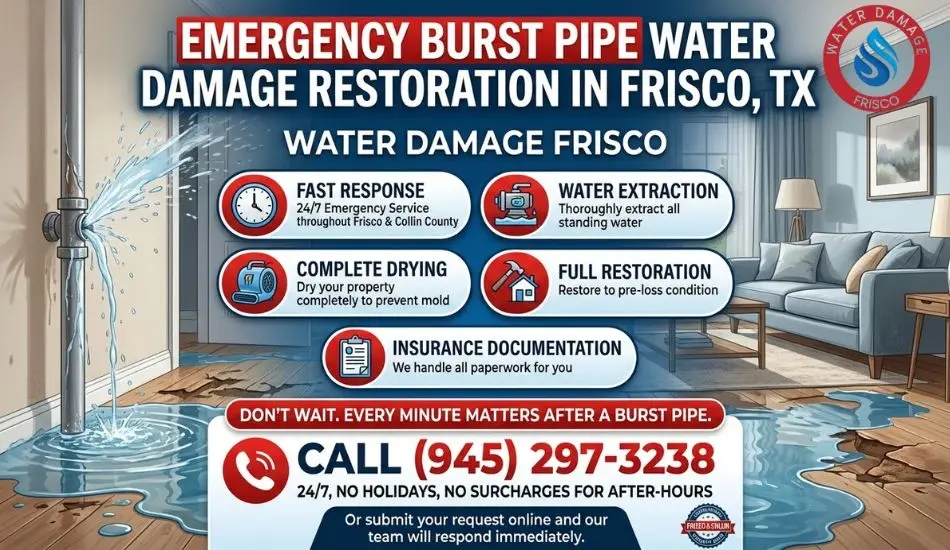 Burst Pipe Cleanup Frisco TX What to Do in 60 Minutes water damage from burst pipe