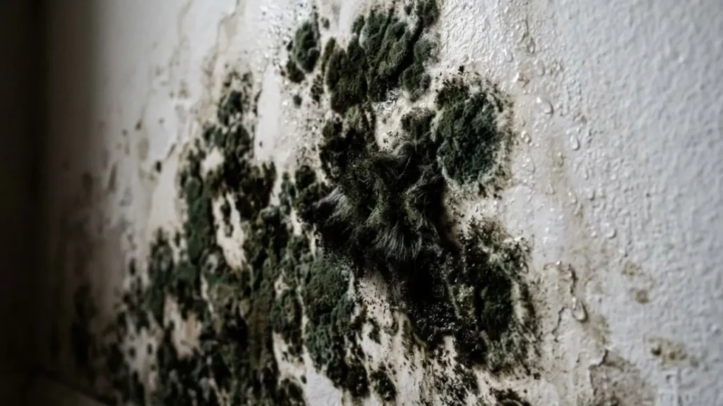 Mold growth on drywall in Frisco TX home after 24 hours of untreated water damage, water damage Frisco TX 24 hours