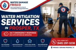 24-7 emergency water mitigation Prosper Tx homes and businesse