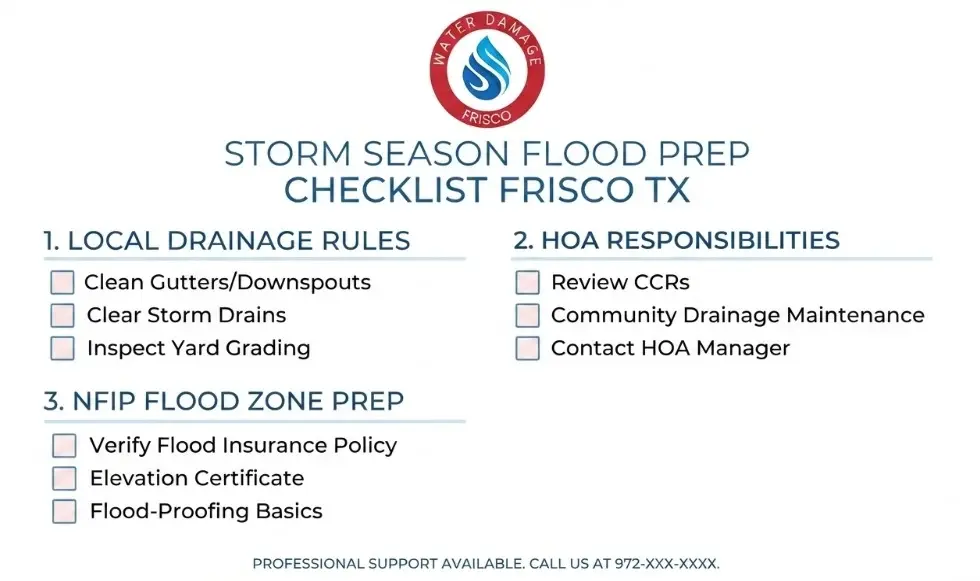 (945) 297-3238 for a storm season flood prep checklist Frisco TX homeowners trust