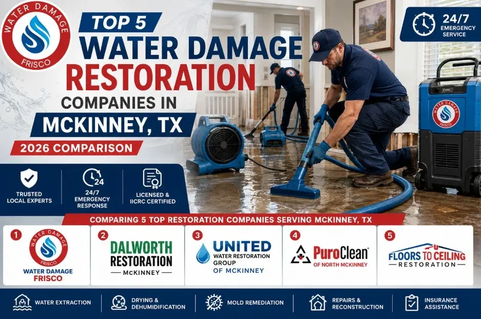 Comparing 5 established water damage restoration companies serving McKinney TX 