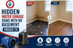 (945) 297-3238 Learn the hidden water damage signs with no basement Frisco Tx