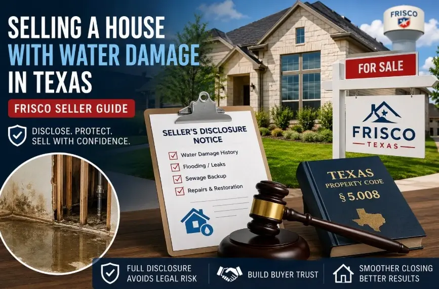 Call (945) 297-3238 for selling a house with water damage in Texas? Frisco sellers must disclose it under Property Code 5.008,