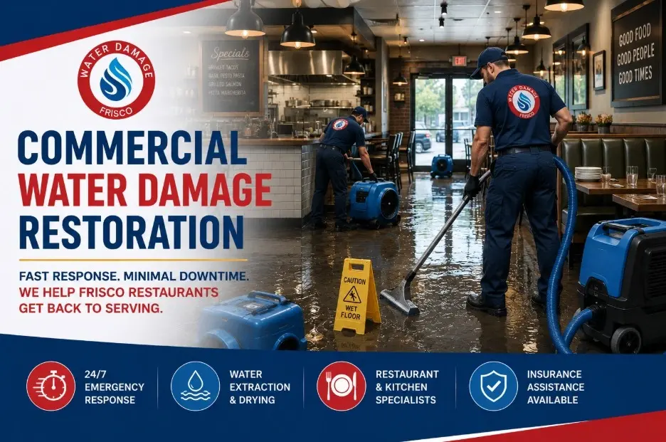 Commercial Water Damage Restoration Frisco TX for offices, retail & warehouses call (945) 297-3238.