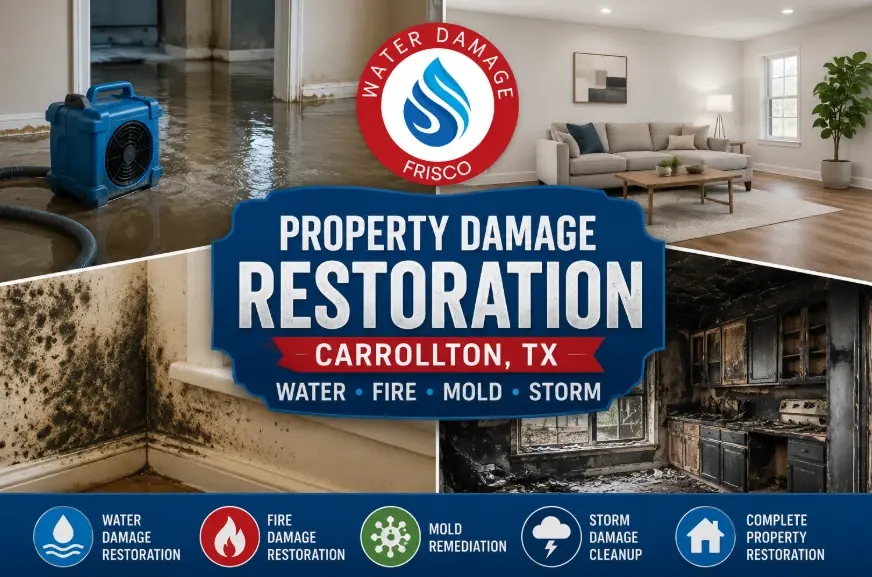 Property damage restoration services overview for water fire mold and storm damage in Carrollton, TX