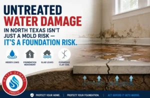 Untreated water damage foundation risk Frisco TX