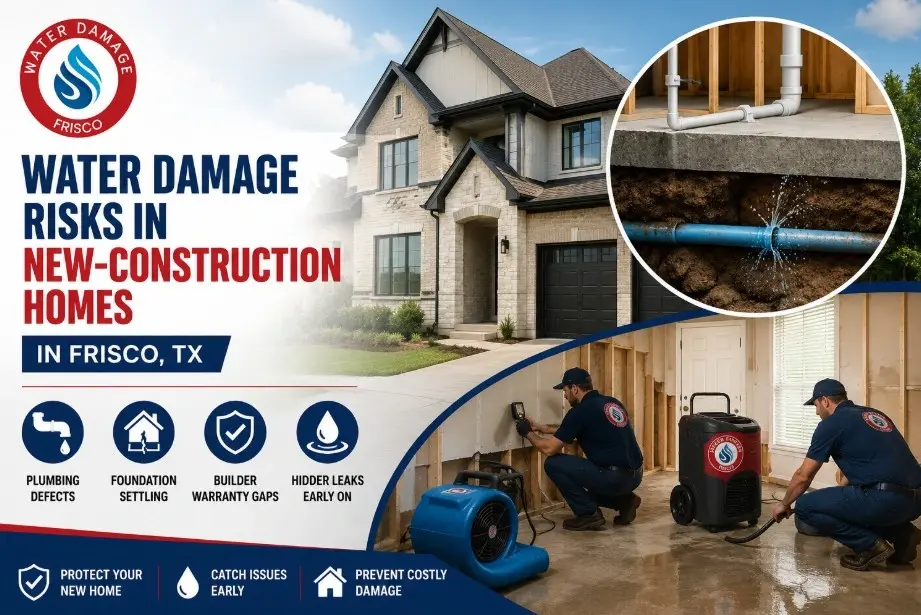 Water damage new construction Frisco TX homes face real water damage risks. Call (945) 297-3238.