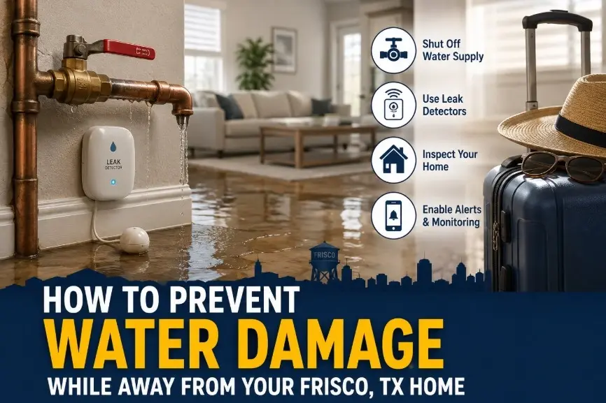 Checklist for preventing water damage while away from a Frisco, TX home