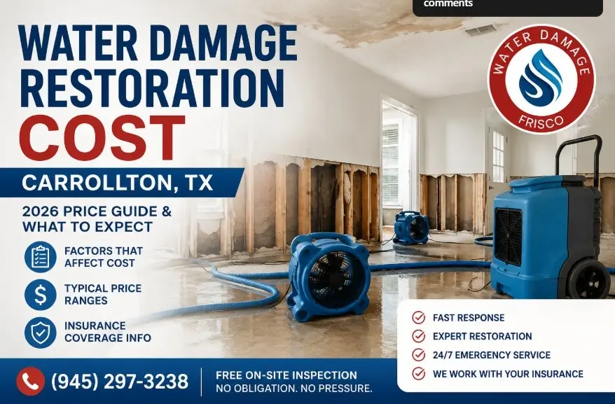 Water damage restoration cost estimate checklist for a Carrollton, TX home