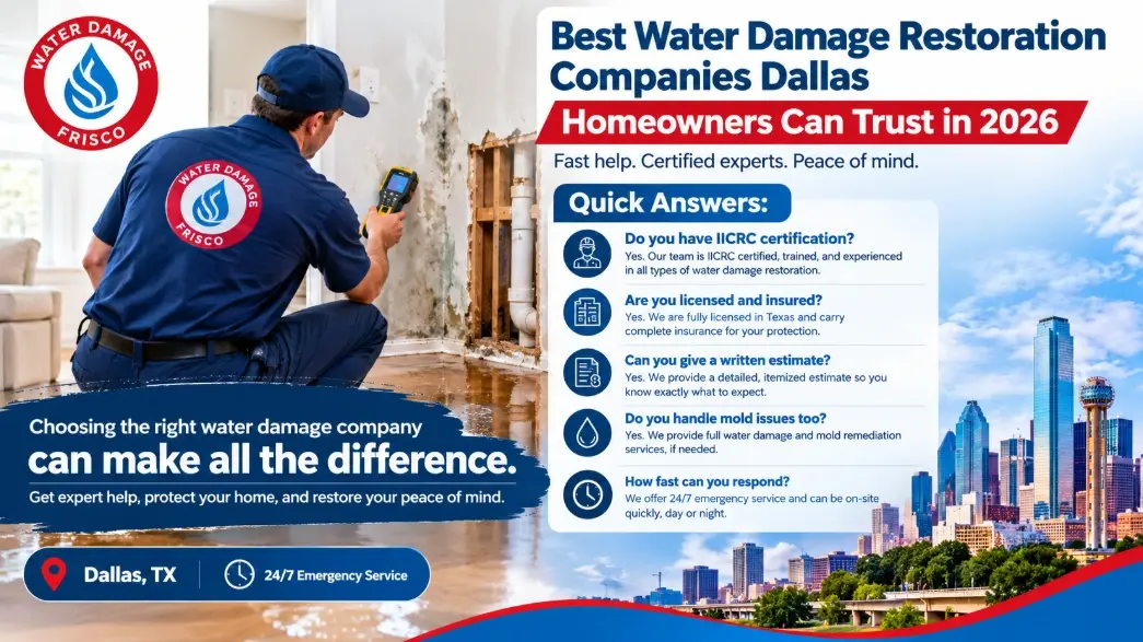 Technician comparing the best water damage restoration companies Dallas homeowners can hire, using a moisture meter on a wet wall