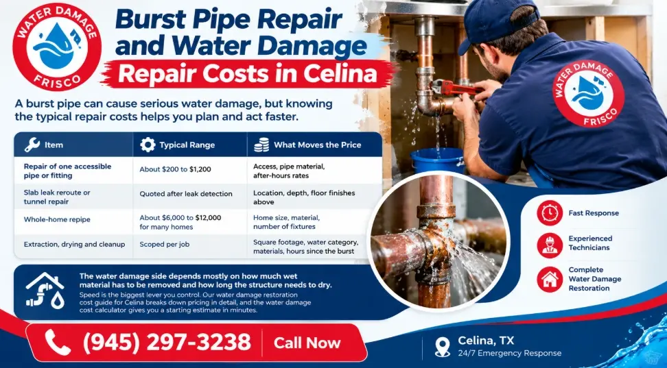 Burst Pipe Repair and Water Damage Repair Costs in Celina