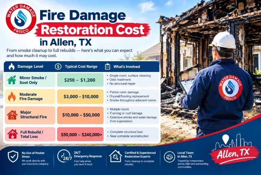 Fire Damage Restoration Cost in Allen, TX by Severity