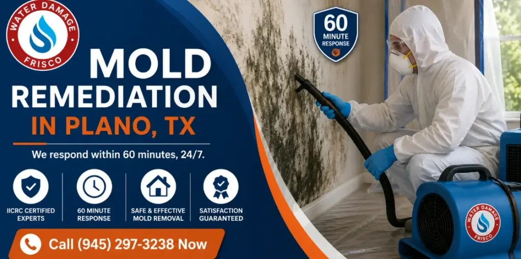 Need mold remediation in Plano, TX? We respond within 60 minutes, 24/7.