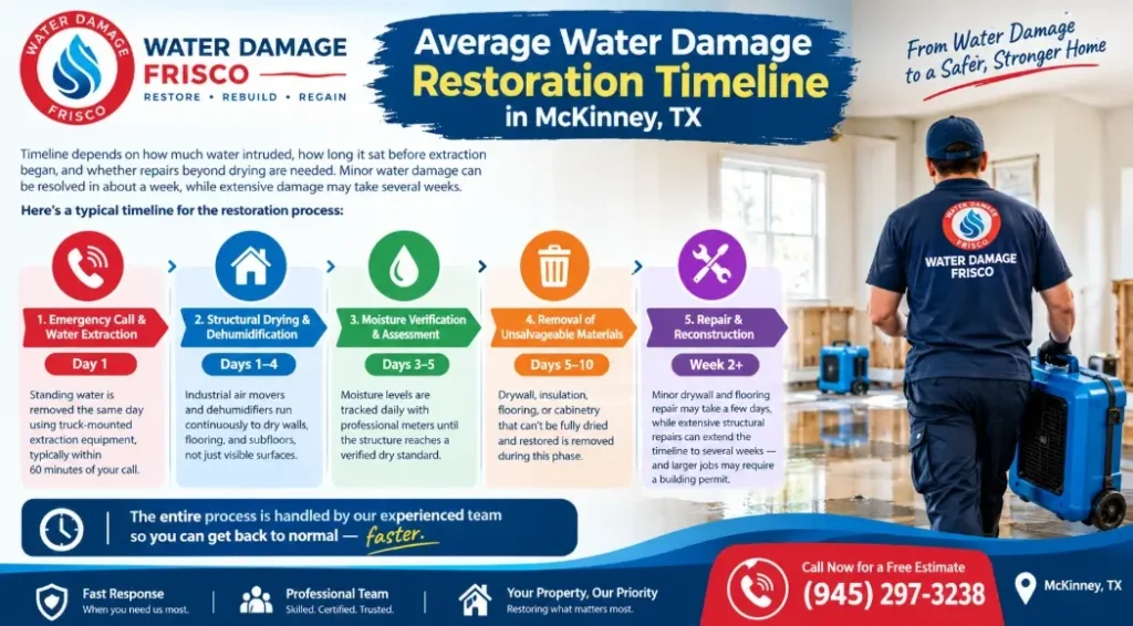 Water Damage Restoration Timeline in McKinney, TX by Phase