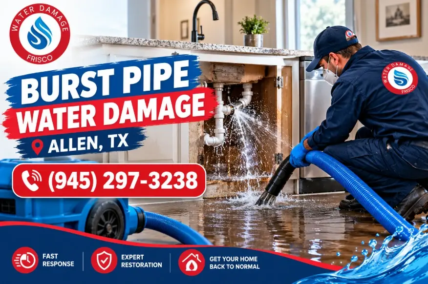 burst pipe water damage repair allen tx