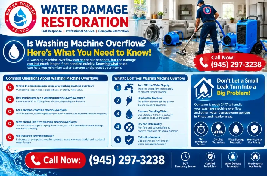 Frisco Water Damage Team, Available 24-7 Washing Machine Overflow