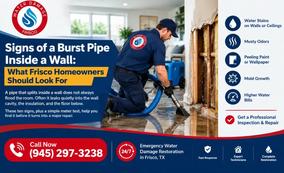 signs of a burst pipe in wall